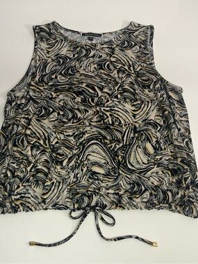 Sleeveless Drawstring Tank Top in Black, White & Gold by Melanie Lyne